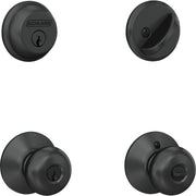 Image of Schlage Matte Black Single Cylinder Deadbolt & Plymouth Keyed Entry Knob