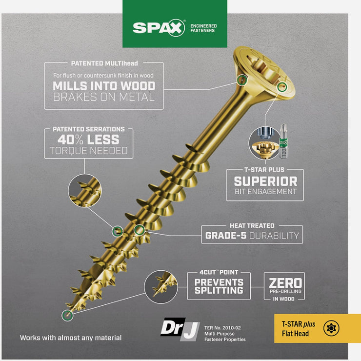 Image of SPAX 10 x 3 In. Flat Head T-20+ Yellow Zinc (Exterior Rated) 1 Lb. (200-Count)