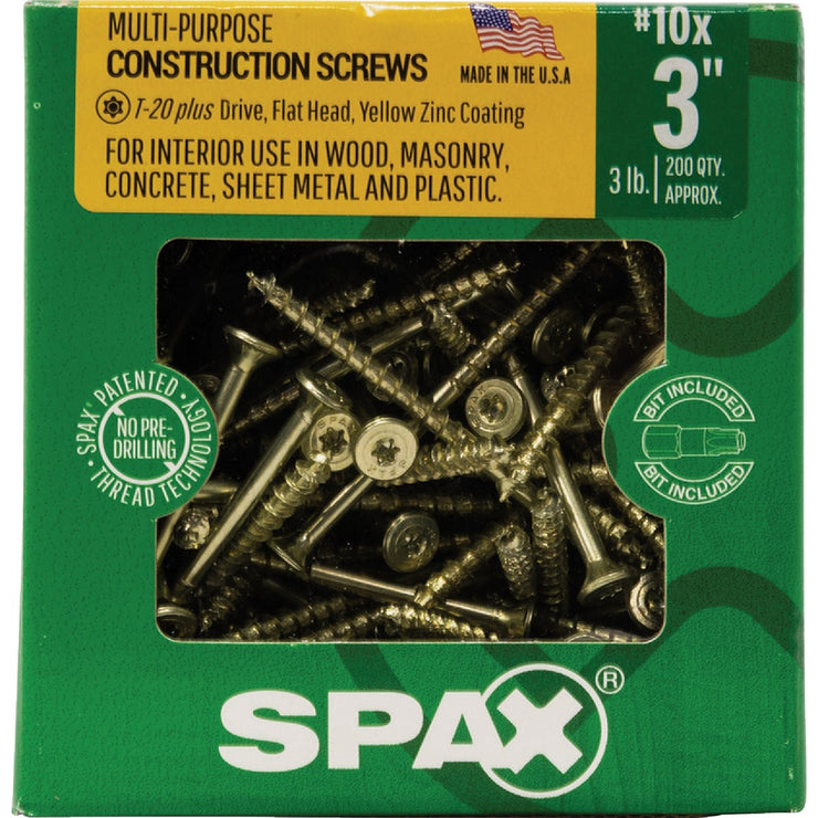 Image of SPAX 10 x 3 In. Flat Head T-20+ Yellow Zinc (Exterior Rated) 1 Lb. (200-Count)