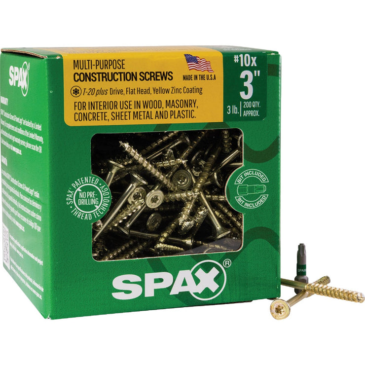 Image of SPAX 10 x 3 In. Flat Head T-20+ Yellow Zinc (Exterior Rated) 1 Lb. (200-Count)