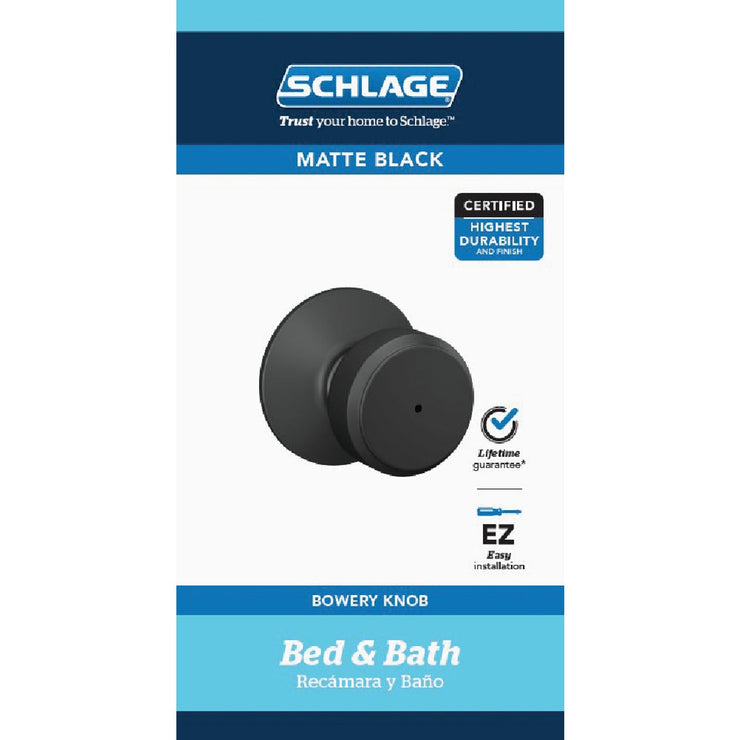 Image of Schlage Bowery Matte Black Bed & Bath Privacy Lock
