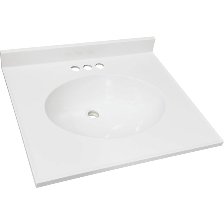 Image of CraftMark 25 In. x 22 In. Cultured Marble Solid High Gloss White Vanity Top with Round Bowl