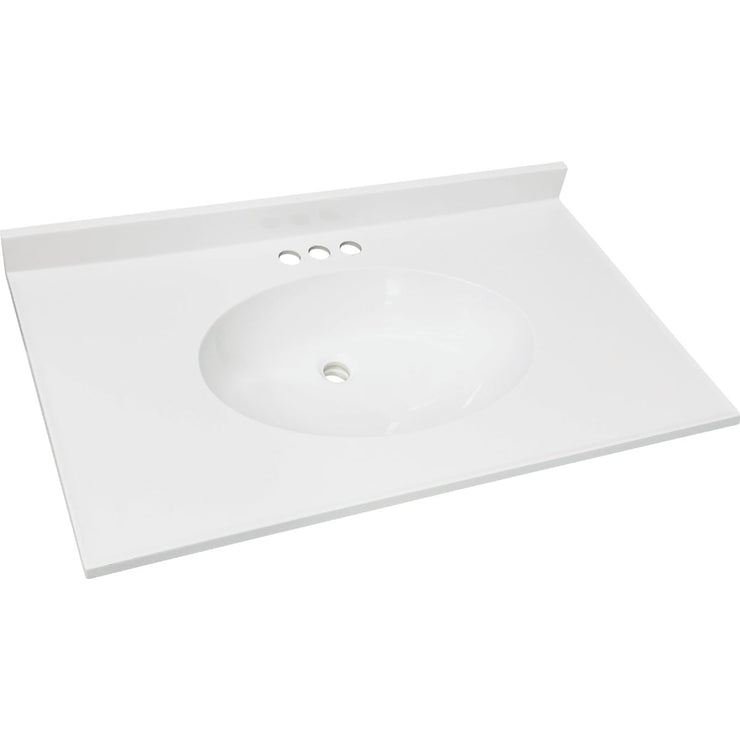 Image of CraftMark 31 In. x 19 In. Cultured Marble Solid High Gloss White Vanity Top with Round Bowl