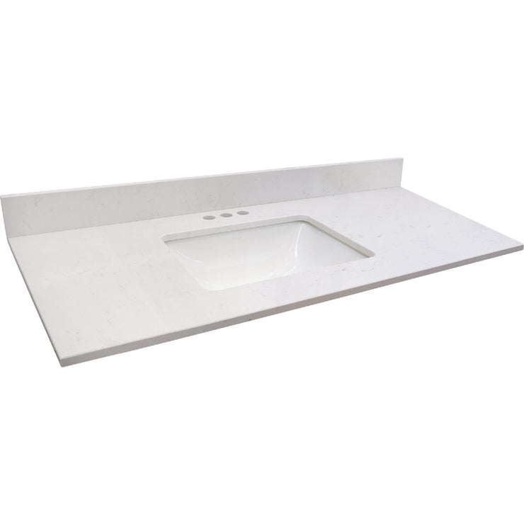 Image of Bertch Oasis 49 In. x 22.5 In. Jasmine White Veined Quartz Vanity Top with Rectangular Bowl