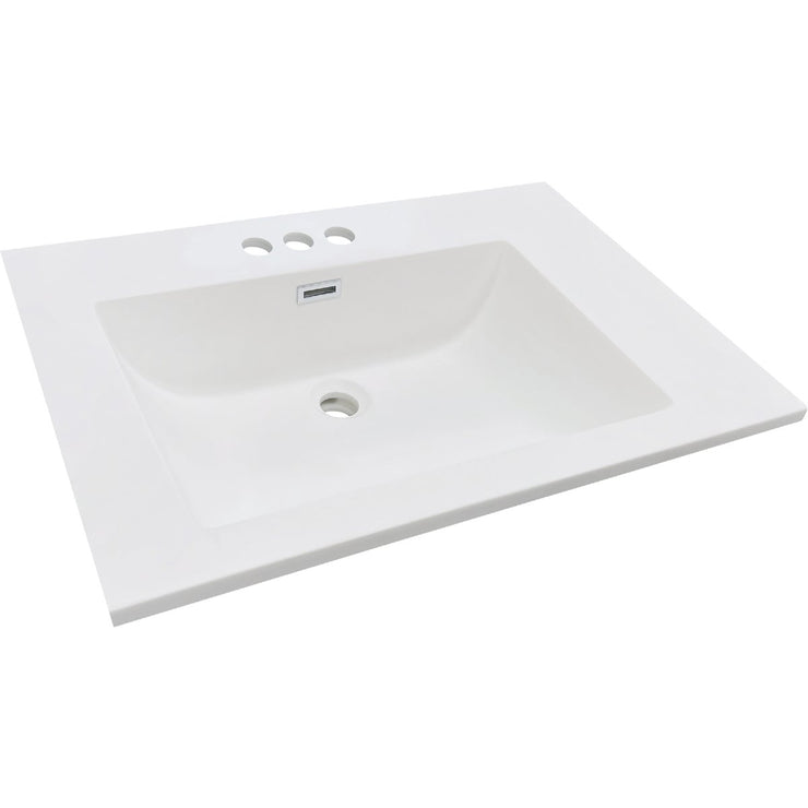 Image of CraftMark 31 In. x 22 In. Cultured Marble Solid High Closs White Vanity Top with Wave Bowl