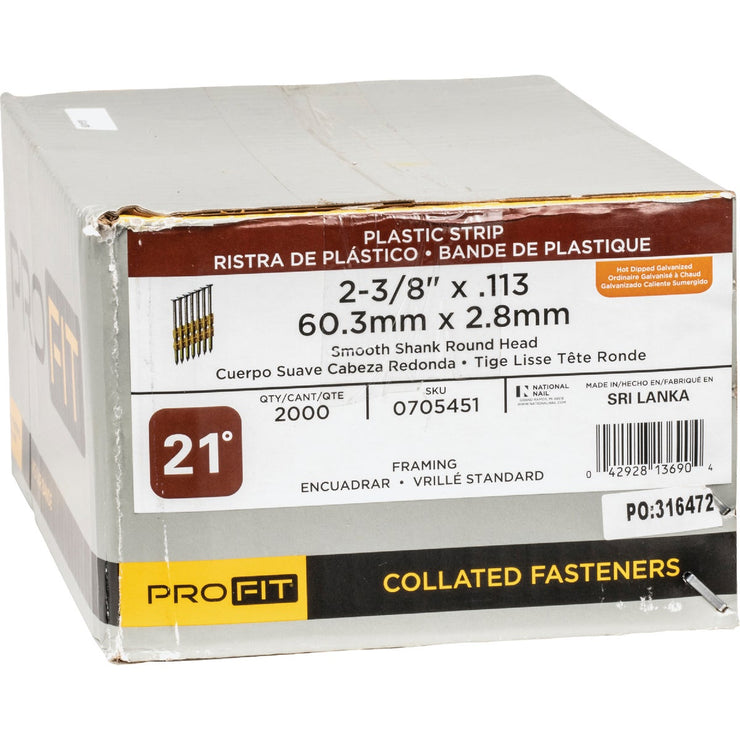 Image of Pro-Fit 2-3/8 In. x 0.133 In. 21-Degree Hot Dipped Galvanized Collated Framing Nails (2000 Ct.)
