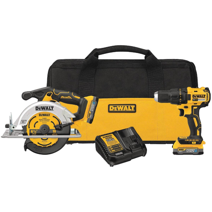 Image of DEWALT 20V MAX 2-Tool Brushless Cordless Compact Drill/Driver & Circular Saw Tool Combo Kit with (2) 1.7 Ah POWERSTACK Batteries & Charger