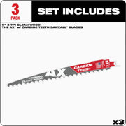 Image of Milwaukee SAWZALL AX 9 In. 3 TPI Carbide Pruning Reciprocating Saw Blade (3-Pack)
