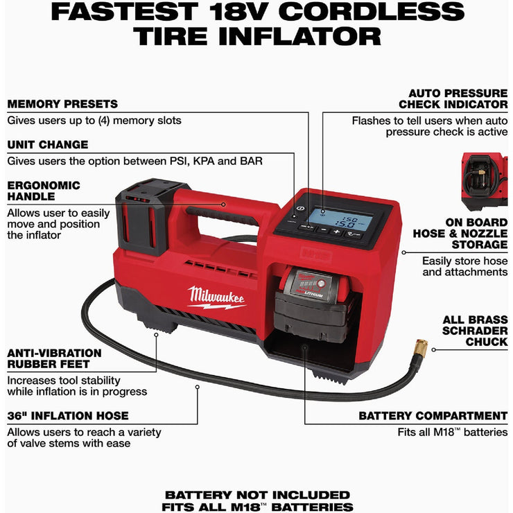 Image of Milwaukee M18 18V Lithium-Ion 150 psi Cordless Inflator (Tool Only)