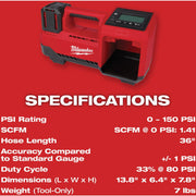 Image of Milwaukee M18 18V Lithium-Ion 150 psi Cordless Inflator (Tool Only)