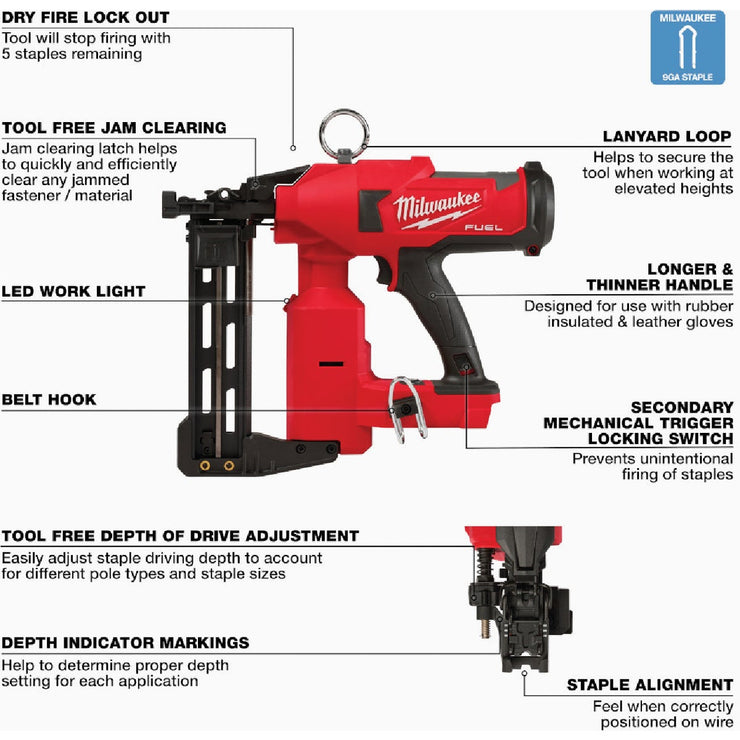 Image of Milwaukee M18 FUEL Brushless 9-Gauge Cordless Utility Fencing Stapler (Tool Only)