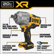 Image of DEWALT 20V MAX XR Brushless 3/4 In. High Torque Cordless Impact Wrench with Hog Ring Anvil (Tool Only)
