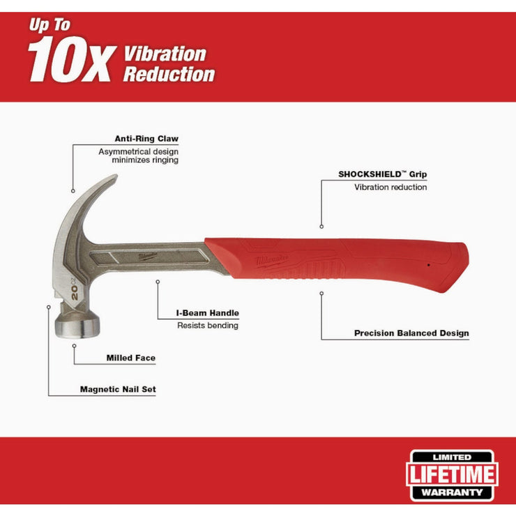 Image of Milwaukee 20 Oz. Smooth-Face Curved Claw Hammer with Steel Handle