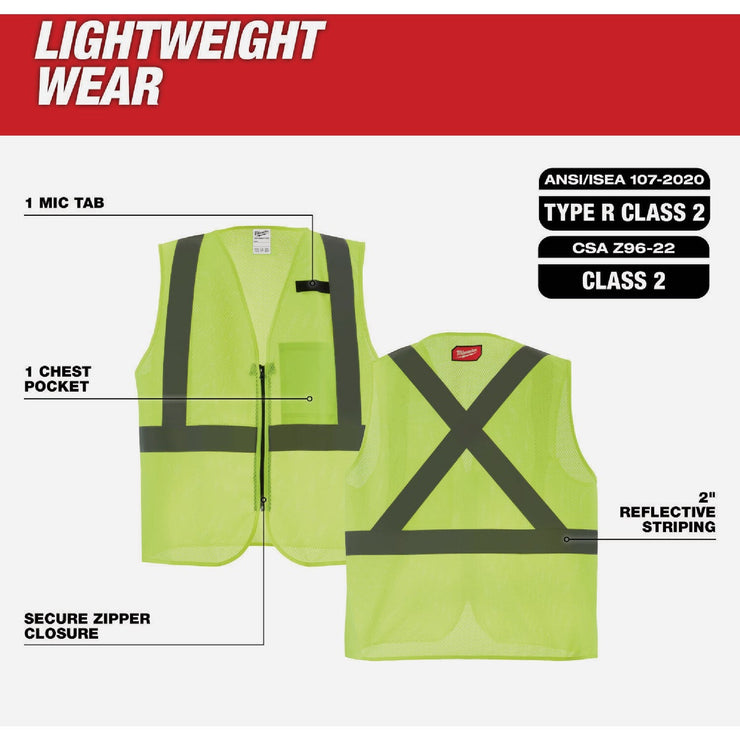 Image of Milwaukee Class 2 High Visibility Yellow Mesh One Pocket Safety Vest, S/M