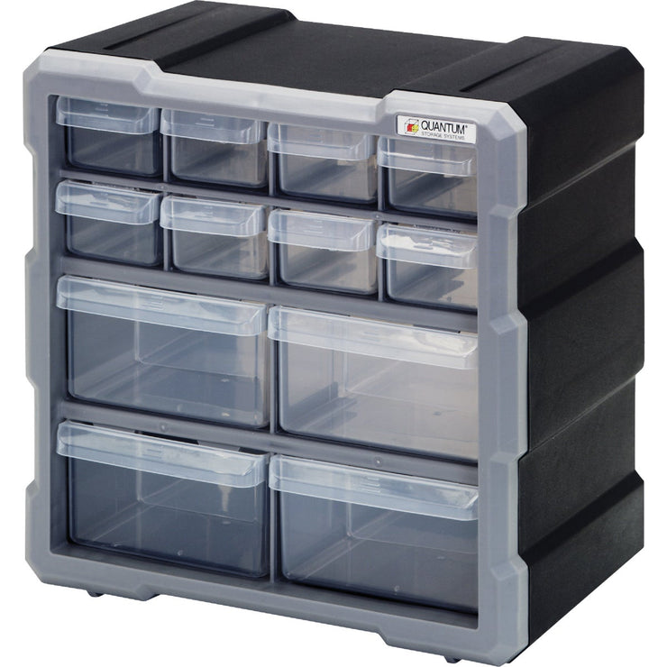 Image of Quantum Storage 12-Drawer Clear Plastic Parts Drawer Cabinet
