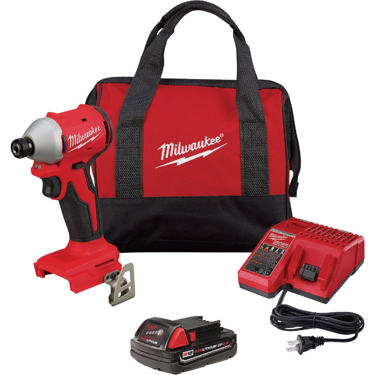 Image of Milwaukee M18 Brushless 1/4 In. Hex Compact Cordless Impact Driver Kit with 2.0 Ah Battery & Charger