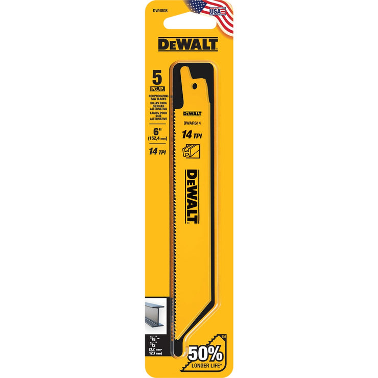 Image of DEWALT 6 In. 14 TPI Bi-Metal Metal Reciprocating Saw Blade (2-Pack)