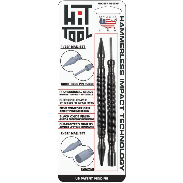 Image of HIT Tool 1/32 In. & 2/32 In. x 7 In. HSS Steel Hammerless Spring Loaded Nail Set & Door Pin Remover