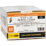 Image of Pro-Fit 3-1/2 In. x .131 In. 30 Degree Paper Tape Smooth Shank Clipped Head Brite Collated Stick Nails (2500 Ct.)
