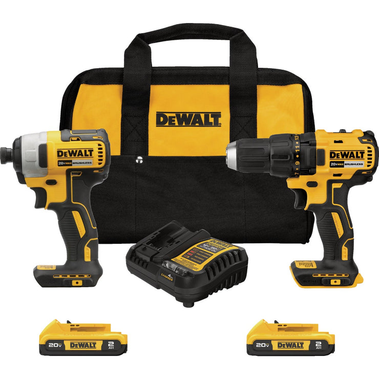 Image of DEWALT 20V MAX 2-Tool Brushless Compact Cordless Drill/Driver & Impact Driver Combo Kit with (2) 1.3 Ah Batteries & Charger