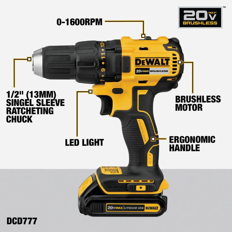 Image of DEWALT 20V MAX 2-Tool Brushless Compact Cordless Drill/Driver & Impact Driver Combo Kit with (2) 1.3 Ah Batteries & Charger