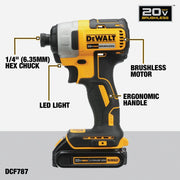 Image of DEWALT 20V MAX 2-Tool Brushless Compact Cordless Drill/Driver & Impact Driver Combo Kit with (2) 1.3 Ah Batteries & Charger