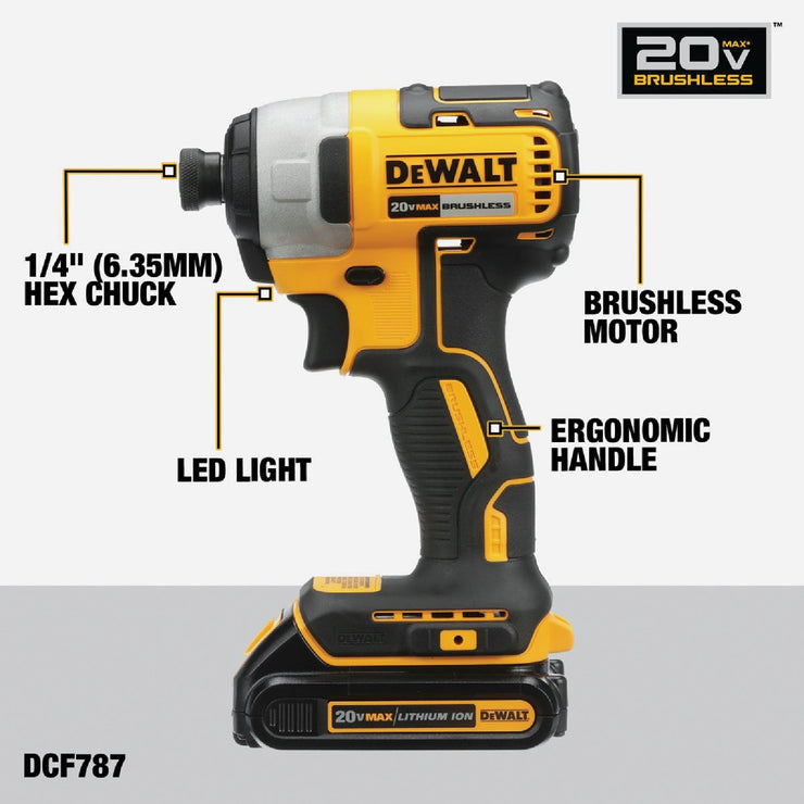 Image of DEWALT 20V MAX 2-Tool Brushless Compact Cordless Drill/Driver & Impact Driver Combo Kit with (2) 1.3 Ah Batteries & Charger