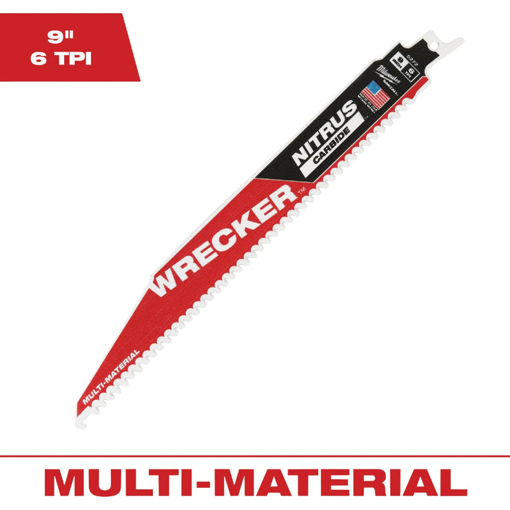 Image of Milwaukee SAWZALL The WRECKER 9 In. 6 TPI Multi-Material Demolition Reciprocating Saw Blade with Nitrus Carbide Teeth