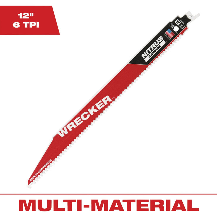 Image of Milwaukee SAWZALL The WRECKER 12 In. 6 TPI Multi-Material Demolition Reciprocating Saw Blade with Nitrus Carbide Teeth