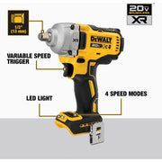 Image of DEWALT 20V MAX XR Lithium-Ion 1/2 In. Mid-Range Cordless Impact Wrench with Hog Ring Anvil (Tool Only)