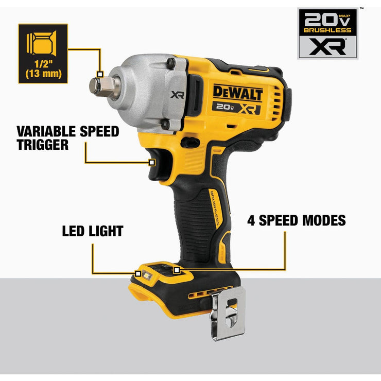 Image of DEWALT 20V MAX XR Lithium-Ion 1/2 In. Mid-Range Cordless Impact Wrench with Hog Ring Anvil (Tool Only)