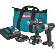 Image of Makita 2-Tool 18 Volt LXT Lithium-Ion Brushless Sub-Compact Hammer Drill/Driver & Impact Driver Cordless Tool Combo Kit