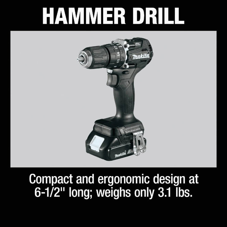 Image of Makita 2-Tool 18 Volt LXT Lithium-Ion Brushless Sub-Compact Hammer Drill/Driver & Impact Driver Cordless Tool Combo Kit