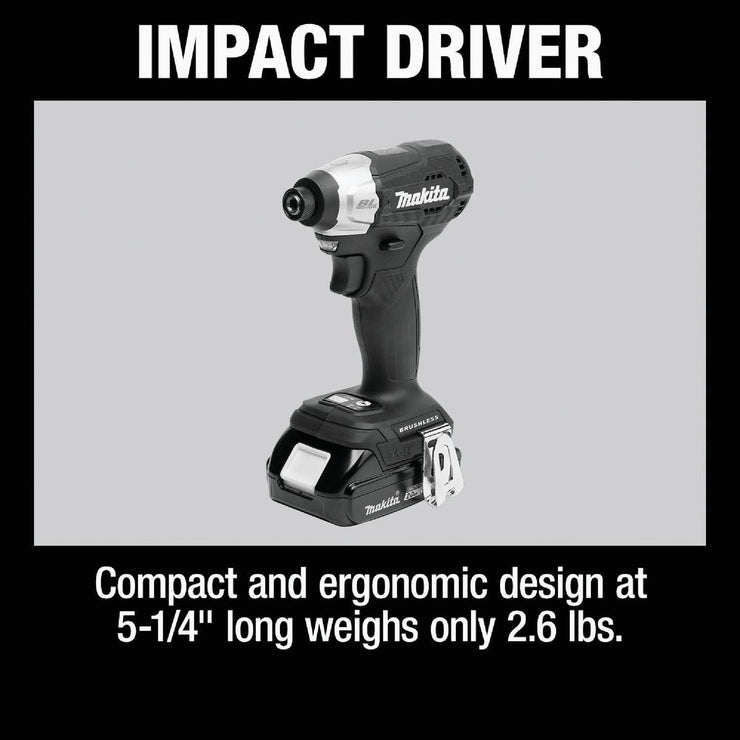 Image of Makita 2-Tool 18 Volt LXT Lithium-Ion Brushless Sub-Compact Hammer Drill/Driver & Impact Driver Cordless Tool Combo Kit