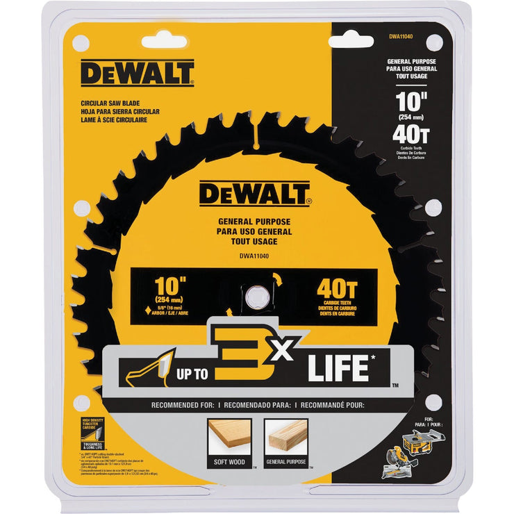 Image of DEWALT 10 In. 40-Tooth General Purpose Circular Saw Blade