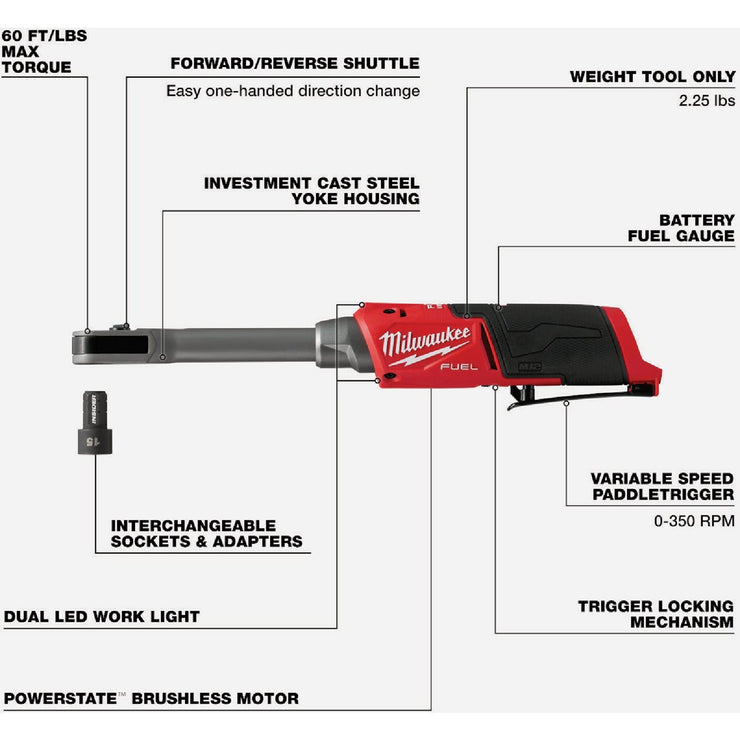 Image of Milwaukee M12 FUEL INSIDER Brushless 1/4 In. to 3/8 In. Extended Reach Cordless Box Ratchet (Tool Only)