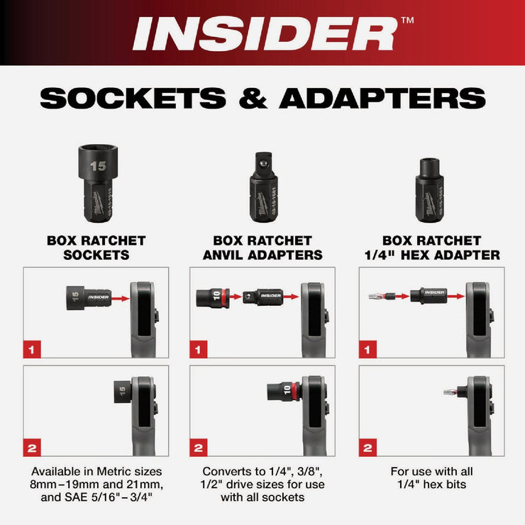 Image of Milwaukee M12 FUEL INSIDER Brushless 1/4 In. to 3/8 In. Extended Reach Cordless Box Ratchet (Tool Only)