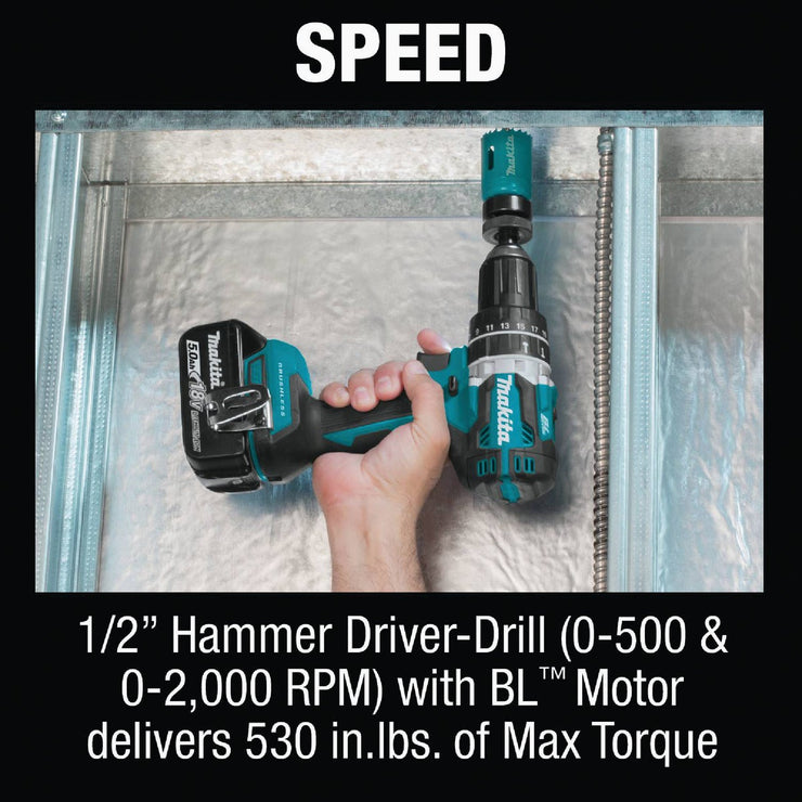 Image of Makita 2-Tool 18 Volt LXT Lithium-Ion Brushless Compact Hammer Drill/Driver & Impact Driver Cordless Tool Combo Kit