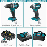 Image of Makita 2-Tool 18 Volt LXT Lithium-Ion Brushless Compact Hammer Drill/Driver & Impact Driver Cordless Tool Combo Kit