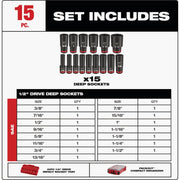 Image of Milwaukee SHOCKWAVE Standard 1/2 In. Drive 6-Point Deep Impact Driver Set with PACKOUT Organizer (15-Piece)