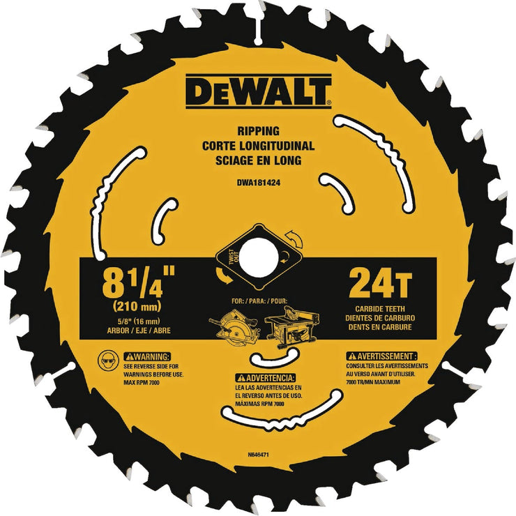 Image of DEWALT 8-1/4 In. 24-Tooth Framing /Ripping Blister Circular Saw Blade