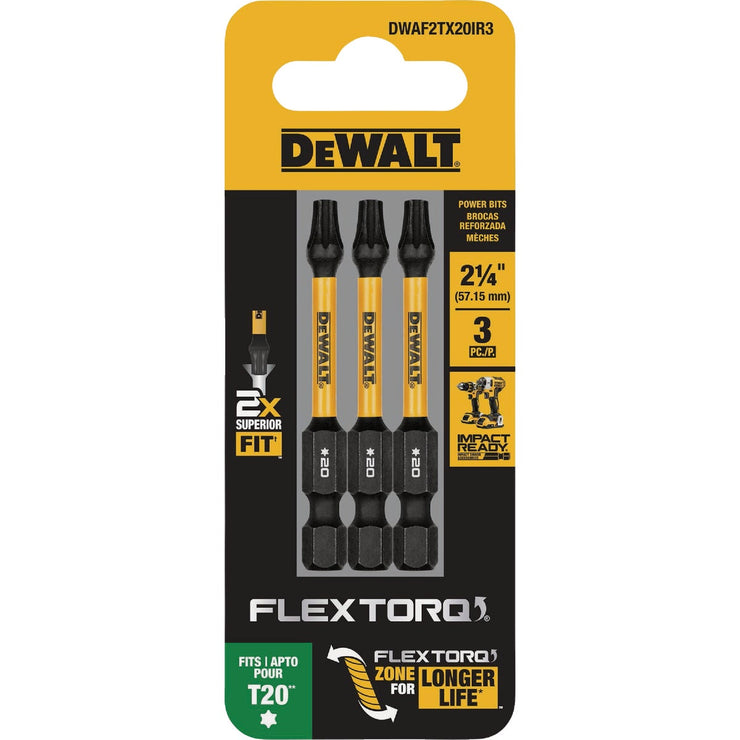 Image of DEWALT FlexTorq 2 In. T20 TORX Impact Screwdriver Bit (3-Pack)