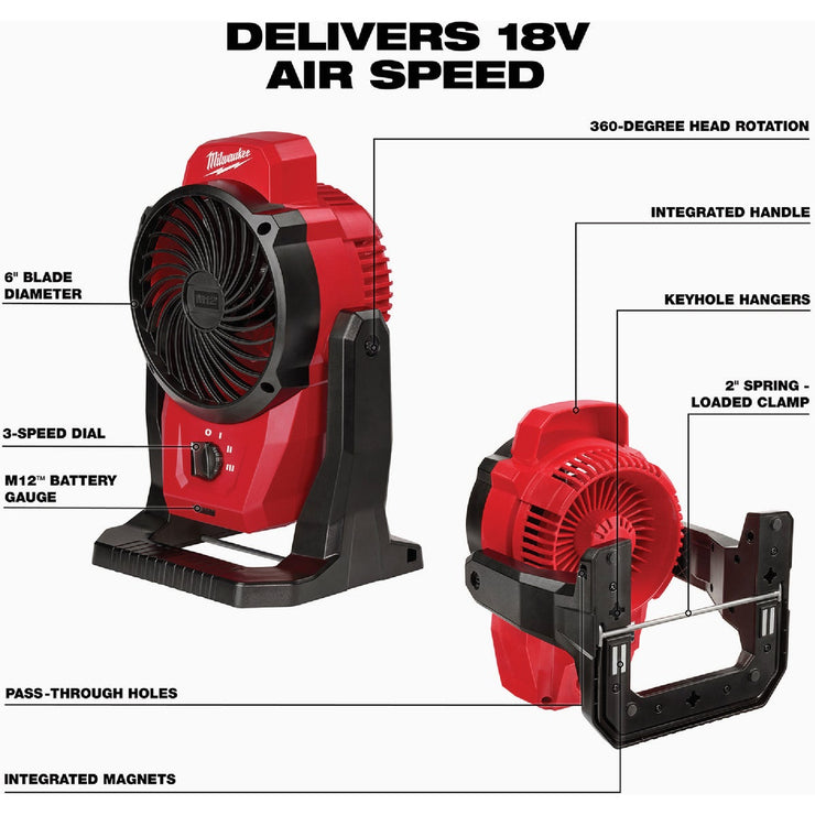 Image of Milwaukee M12 Lithium-Ion Mounting Cordless Jobsite Fan (Tool Only)