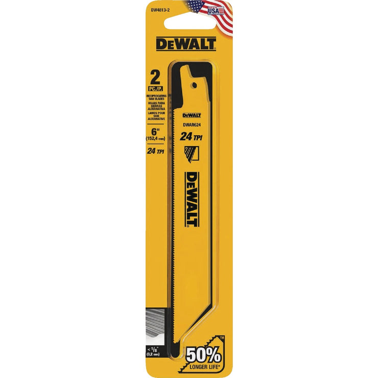 Image of DEWALT 6 In. 24 TPI Bi-Metal Metal Reciprocating Saw Blade (2-Pack)