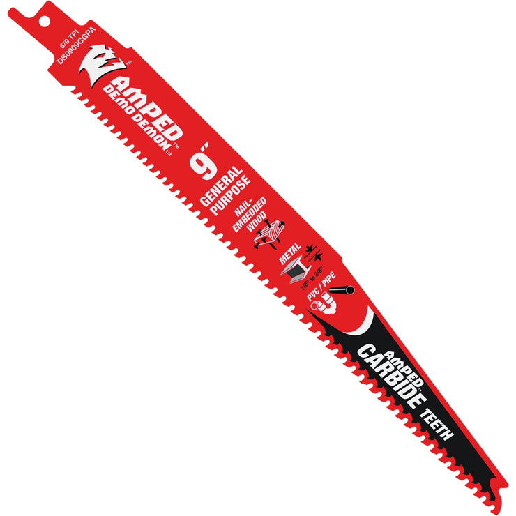 Image of Diablo Demo Demon 9 In. Amped Carbide General Purpose Recirocating Saw Blade (3-Pack)