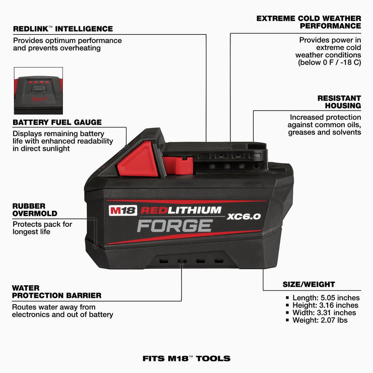 Image of Milwaukee M18 REDLITHIUM FORGE XC6.0 Lithium-Ion 6.0 Ah Battery Pack