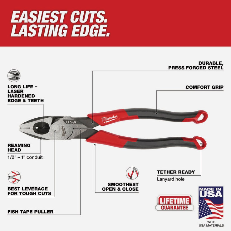 Image of Milwaukee 9 In. Comfort Grip Linesman Pliers