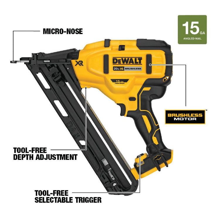 Image of DEWALT 20V MAX XR Brushless 15-Gauge 2-1/2 In. Angled Cordless Finish Nailer (Tool Only)