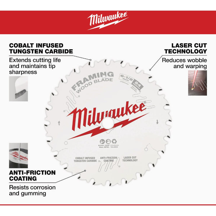 Image of Milwaukee 6-1/2 In. 24-Tooth Framing Circular Saw Blade (2-Pack)