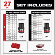 Image of Milwaukee SHOCKWAVE Standard/Metric 1/2 In. Drive 6-Point Impact Driver Set with PACKOUT Organizer (27-Piece)